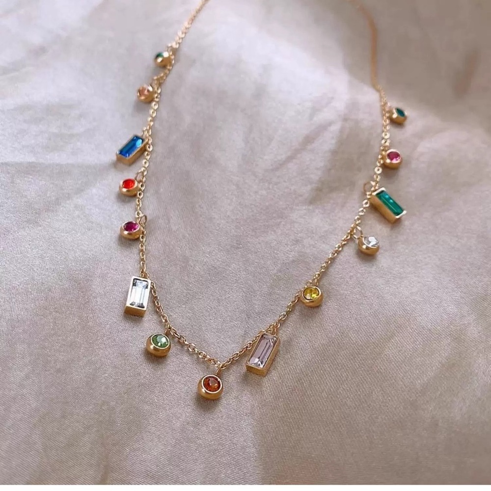 Gold Multicolor Gemstone Necklace